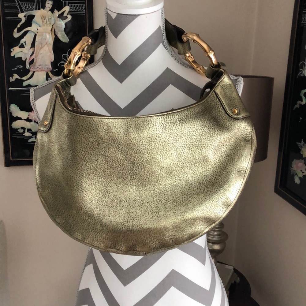 🎉 Gucci Bamboo Gold Metallic Shoulder Bag